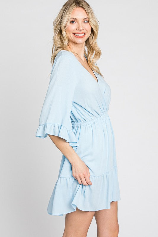 blue ruffle dress