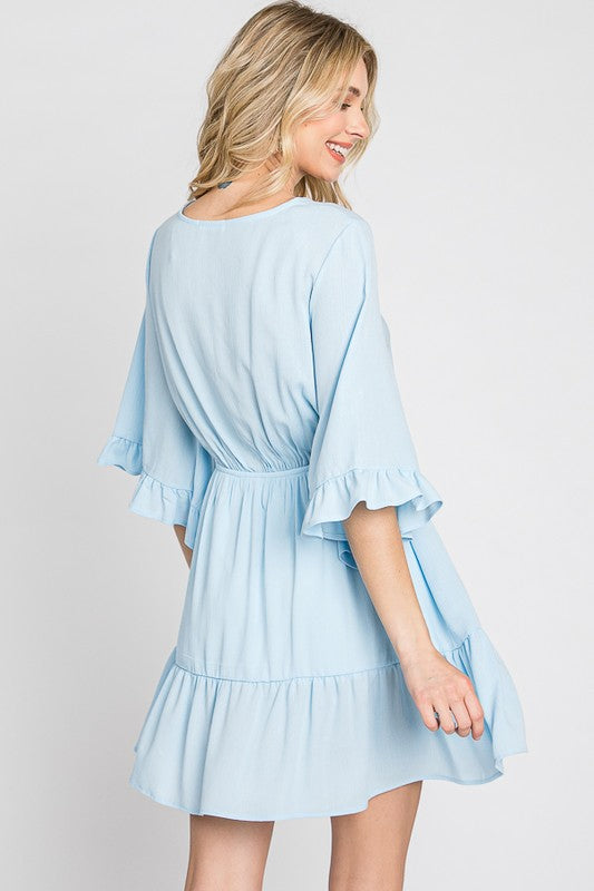 blue ruffle dress