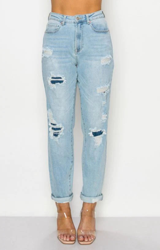 ripped light wash jean