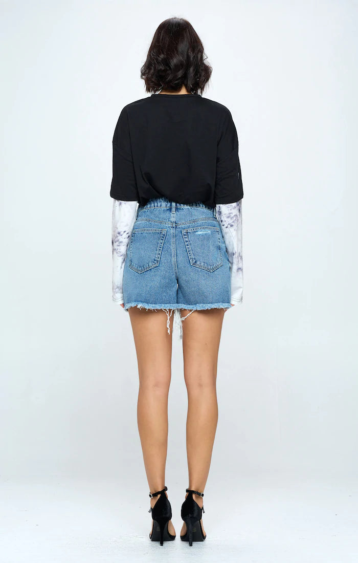 high rise denim short