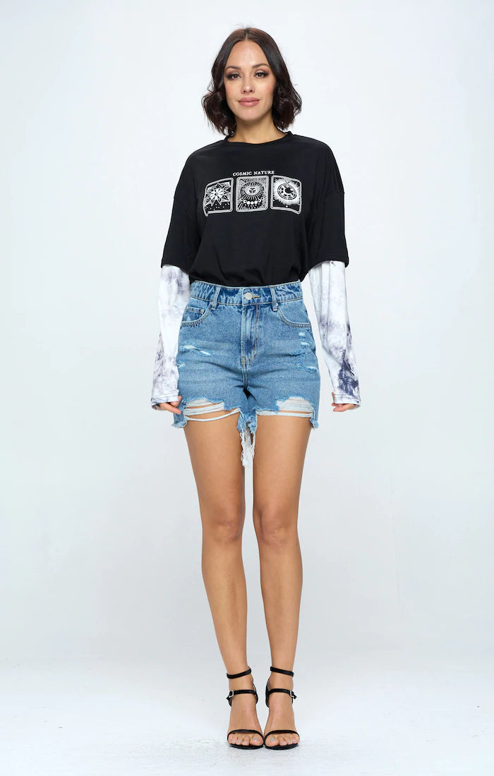 high rise denim short