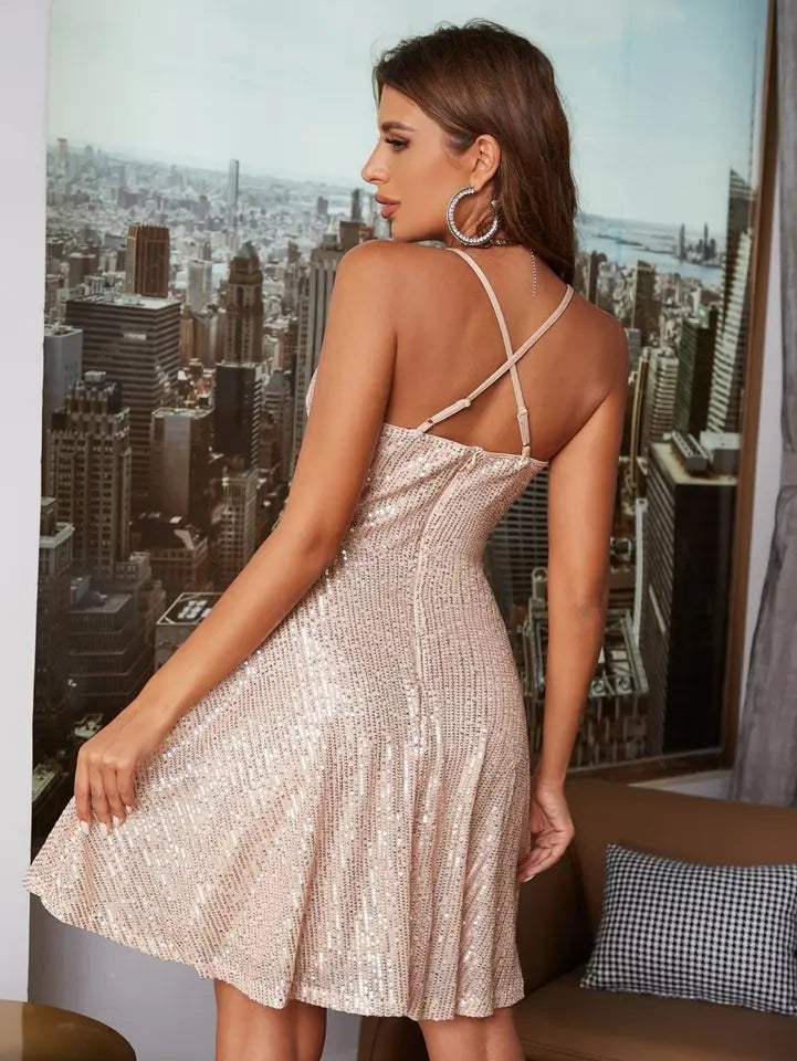 spaghetti trap sequin dress 